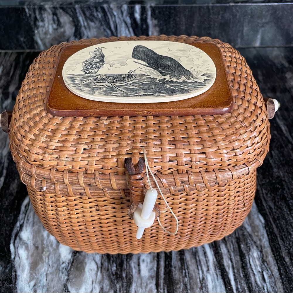 Handcrafted Brown Woven Basket with Nautical Design